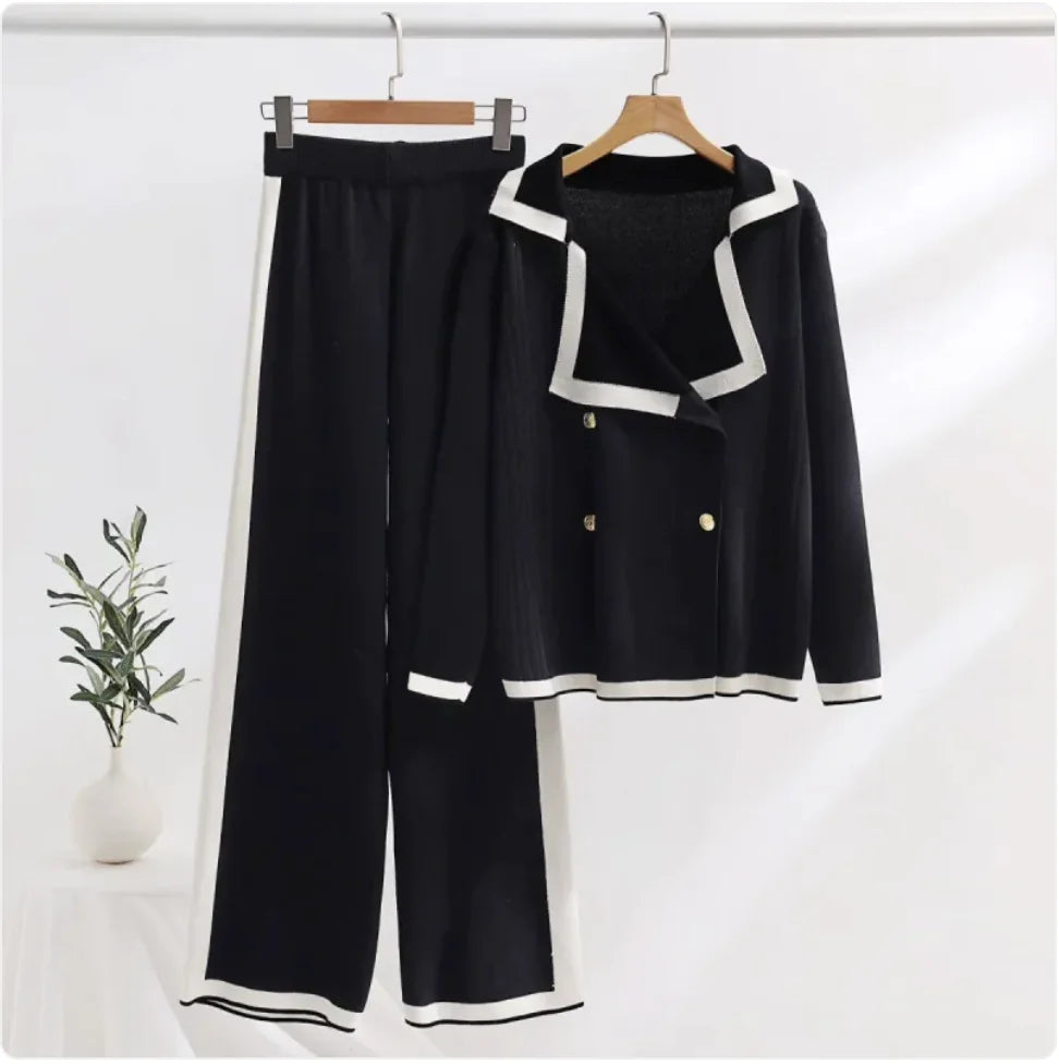 Set di pantaloni larghi lavorati a maglia da donna