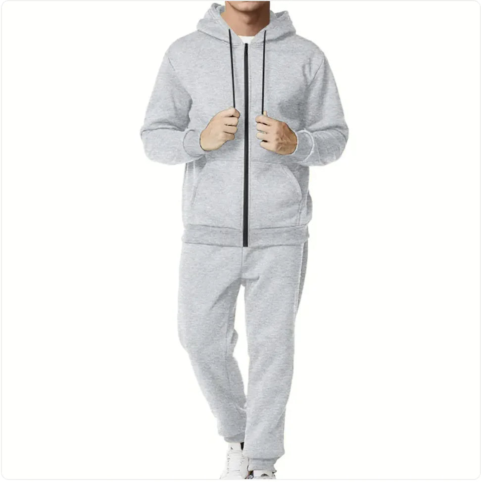 Conjunto de Cárdigan con Capucha y Cremallera de Color Sólido Casual