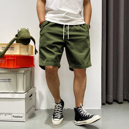 Pantaloncini cargo da uomo, estivi, in velluto a coste vintage, con coulisse e tasche