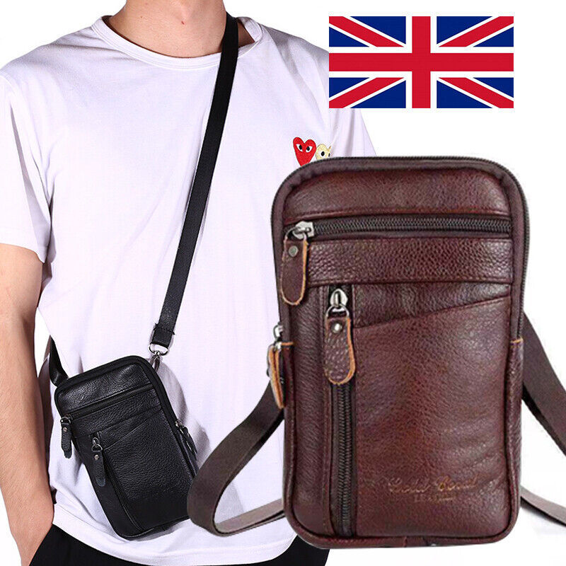 Moda in pelle da uomo Phone Pouch Belt Bag Waist Crossbody Shoulder Pouch UK