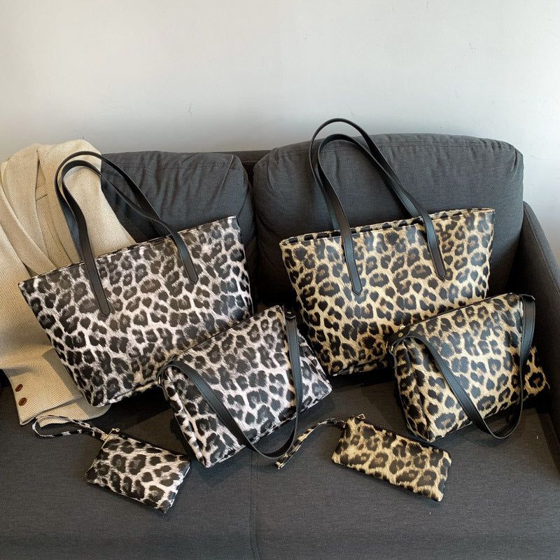 Set di tre pezzi Tote con stampa leopardata di grande capacità
