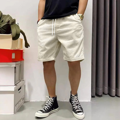 Pantaloncini cargo da uomo, estivi, in velluto a coste vintage, con coulisse e tasche