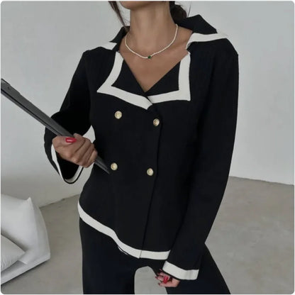 Set di pantaloni larghi lavorati a maglia da donna