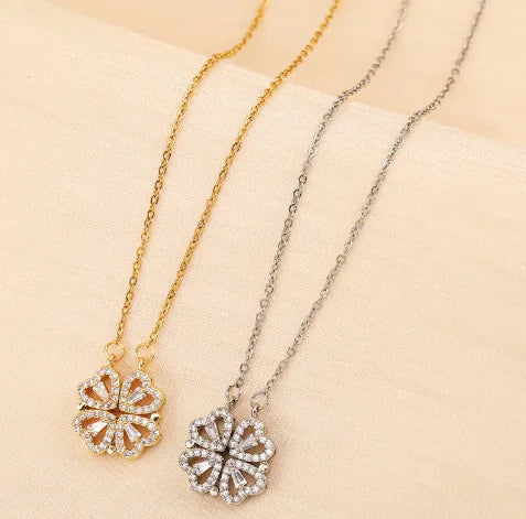 Caja de Regalo Rosa con Collares de Trébol de Cuatro Hojas y Corazón