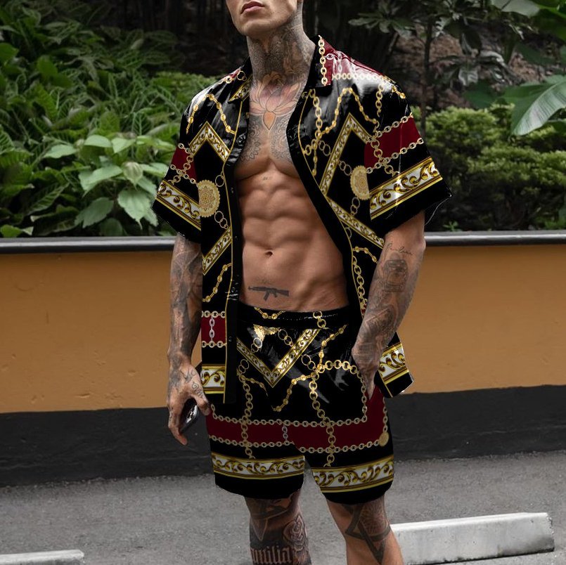 Camicia ampia casual da uomo, pantaloncini corti, abito a maniche corte