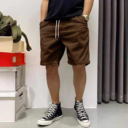 Pantaloncini cargo da uomo, estivi, in velluto a coste vintage, con coulisse e tasche