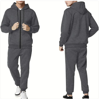 Conjunto de Cárdigan con Capucha y Cremallera de Color Sólido Casual