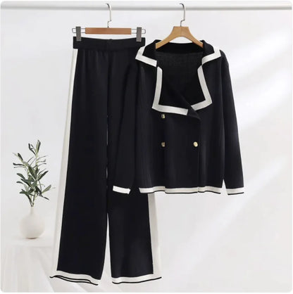 Set di pantaloni larghi lavorati a maglia da donna