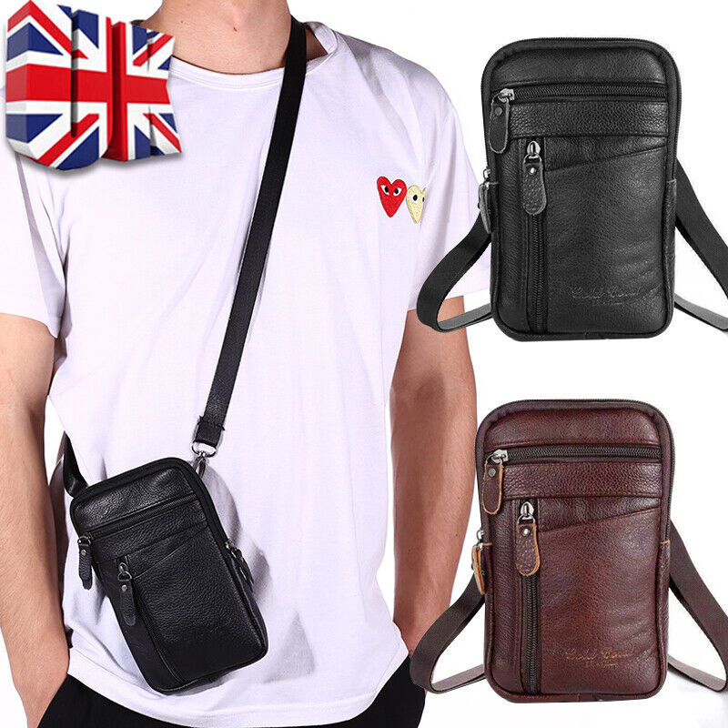 Moda in pelle da uomo Phone Pouch Belt Bag Waist Crossbody Shoulder Pouch UK