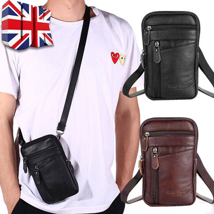 Moda in pelle da uomo Phone Pouch Belt Bag Waist Crossbody Shoulder Pouch UK
