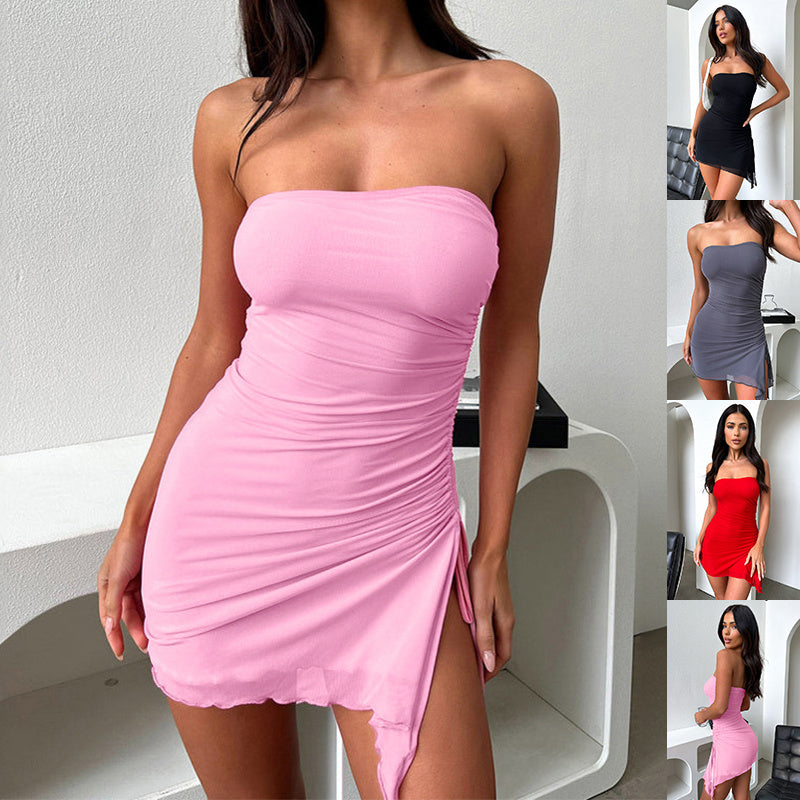 Y2K Tube-top Split Dress Estate Ins Moda Backless Abiti corti per le donne