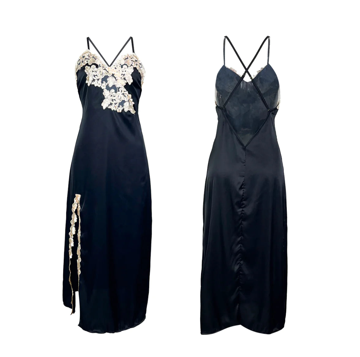 Pigiama in raso con scollo a V e pizzo