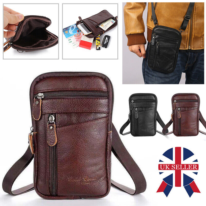Moda in pelle da uomo Phone Pouch Belt Bag Waist Crossbody Shoulder Pouch UK
