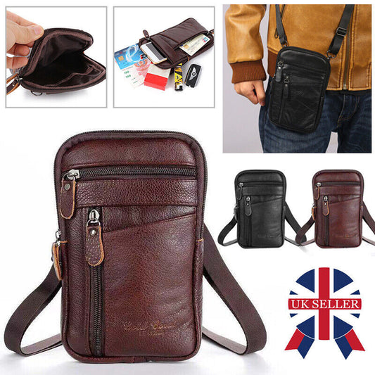 Moda in pelle da uomo Phone Pouch Belt Bag Waist Crossbody Shoulder Pouch UK