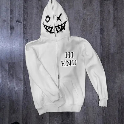 Sudadera con Cremallera Grunge Y2k, estilo Hip Hop en Blanco