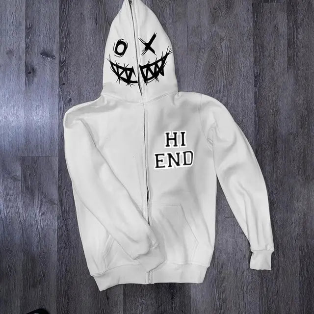 Sudadera con Cremallera Grunge Y2k, estilo Hip Hop en Blanco