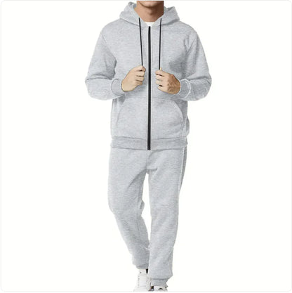 Conjunto de Cárdigan con Capucha y Cremallera de Color Sólido Casual